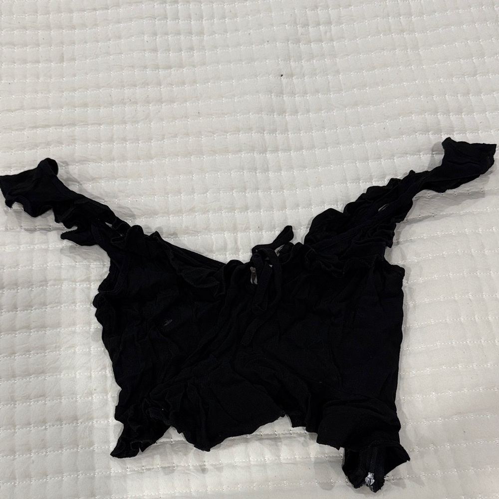 Black Ruffled Crop Top
